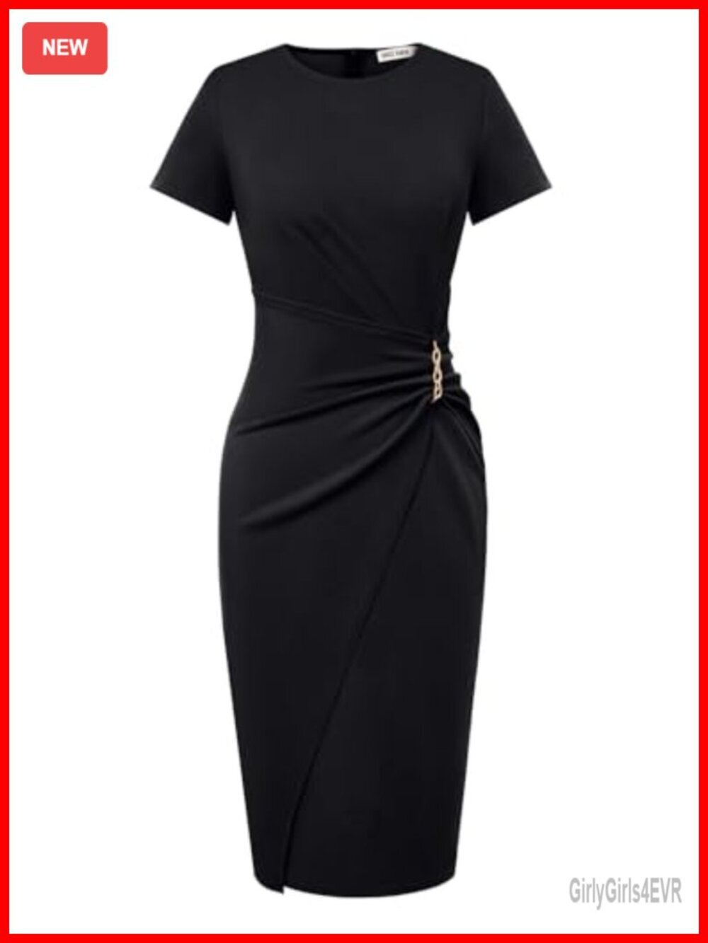 Short Sleeve Sheath Bodycon Midi Dress Wrap Office Work Cocktail